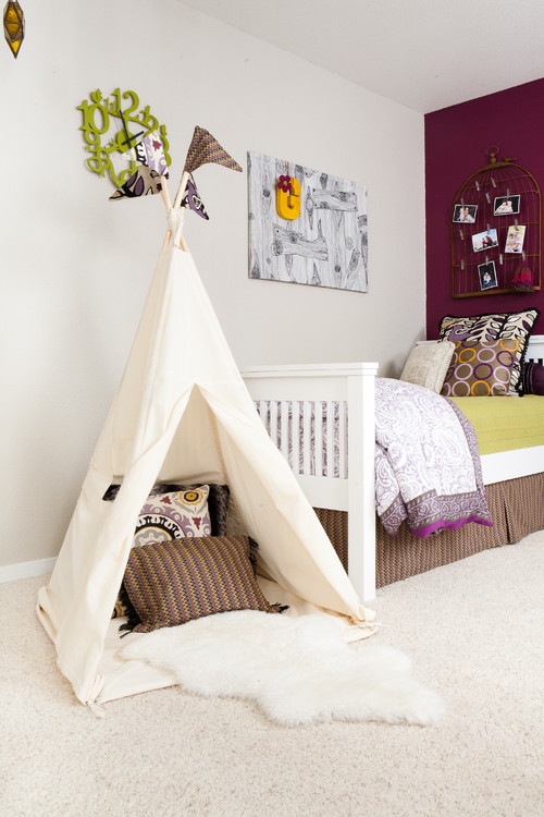eclectic-kids room with teepee